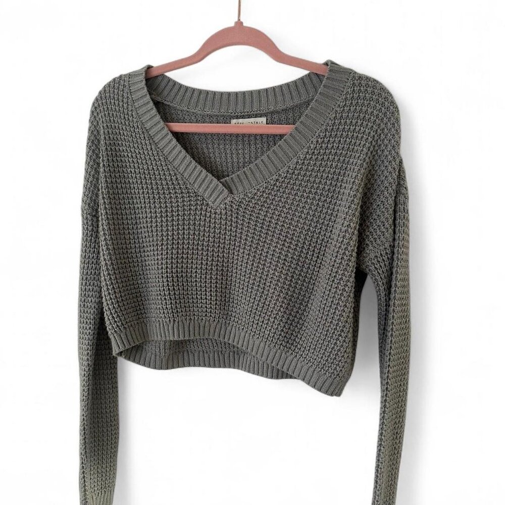 blue grey v-neck sweater